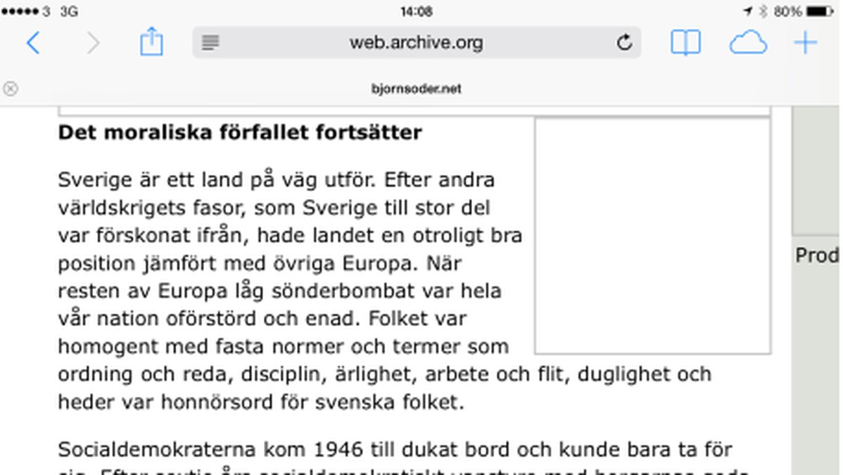 En skärmdump från bloggen som påstås vara Björn Söders.